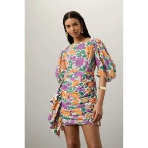 RHODE Pia Organic Cotton Floral Puff Sleeve Ruched Mini Dress Size 4